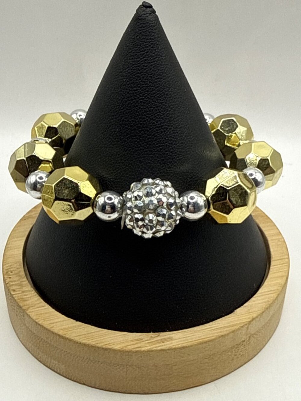 Chunky Beaded Gold Silver Stretch Bracelet Pave Rhinestone Disco Ball